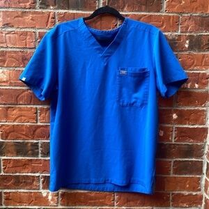 Figs Mens Medium Blue Vneck Short Sleeve Medical Uniform Shirt Double Pocket